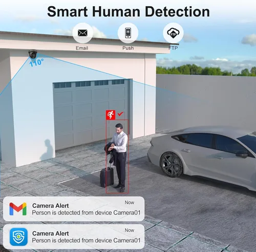 Miniatura 7 de UNILOOK Cámara PoE de 4 MP, Cámara de seguridad IP PoE de torreta para interiores y exteriores con cable, visión nocturna de doble luz inteligente