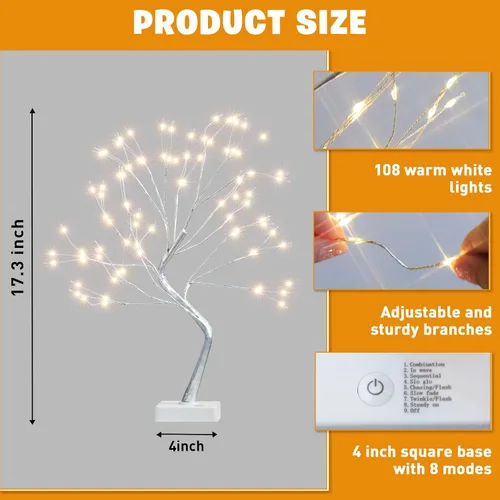 Miniatura 3 de EAMBRITE Soporte para Regalo de Árbol de Dinero, Árbol de Abedul Iluminado de 2 Pies 24LED, Temporizador Alimentado por Batería/USB, Pantalla