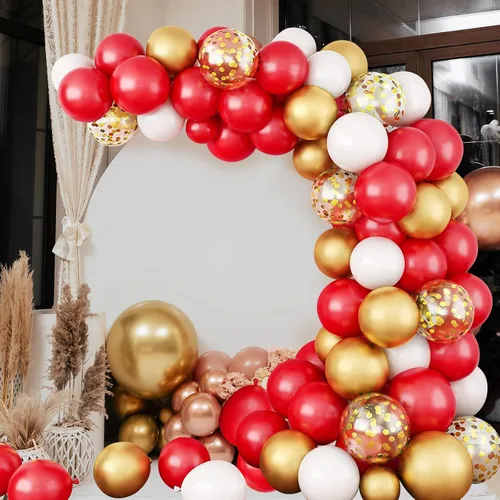 Miniatura 5 de RUBFAC Globos rojos, diferentes tamaños, 105 unidades de 5/10/12/18 pulgadas para arco de guirnalda, globos de látex para revelación de género