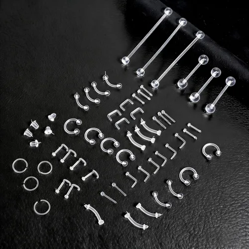 Miniatura 4 de Yolev 66 piezas de retenedores de piercing transparentes para cirugía – Flexible Bioflex nariz tabique oreja ceja lengua ombligo anillos