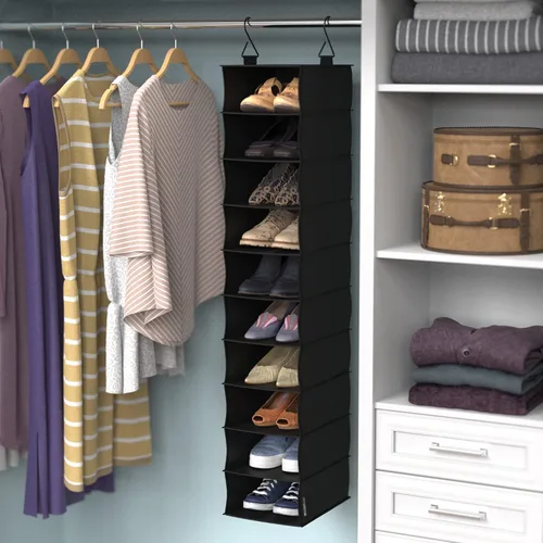 Miniatura 3 de ClosetMaid 20502 Organizador de armario colgante de tela de 10 estantes para zapatos, sombreros, bolsos, ropa con acabado negro carbón
