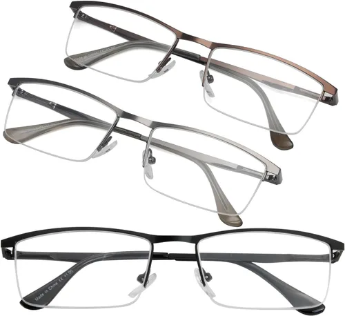 Miniatura 7 de GUD Gafas de lectura, 3 pares de lectores de metal de medio borde para mujeres y hombres (negro, 0.50)