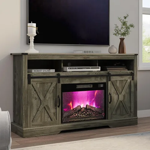 Miniatura 17 de RoyalCraft Soporte de TV con Chimenea Estilo Granja para TV de más de 65 pulgadas, Centro de Entretenimiento con Chimenea Eléctrica de 23