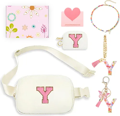 Miniatura 29 de Regalos de moda para niñas adolescentes, cangurera con monograma para niña con llavero, collar, dijes de taza, tarjeta de felicitación y caja