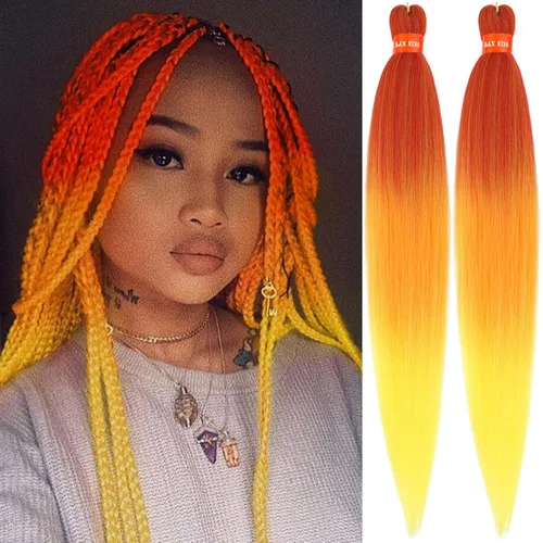 Miniatura 35 de Cabello trenzado preestirado ombré, extensiones de cabello trenzado sedoso, sin picazón, trenzas de cabello trenzado de ganchillo con textura Yaki