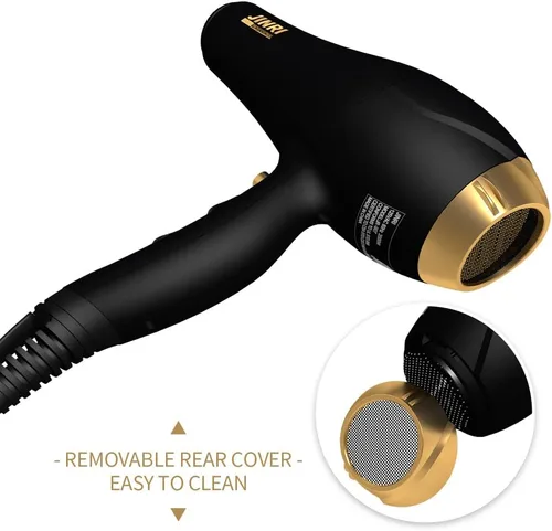 Miniatura 3 de JINRI Secador de pelo de 2000 W con iones negativos e infrarrojos, negro, 3 de calor y 2 velocidades, entrada de aire desmontable