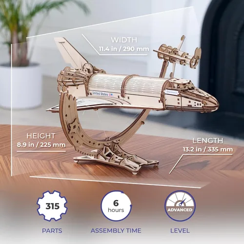Miniatura 2 de UGEARS Descubrimiento del transbordador espacial de la NASA - Modelos de madera para construir para adultos - Kit de modelo de transbordador