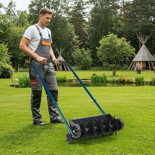 Miniatura 8 de VINGLI Aireador de césped, aireador manual resistente para patio y jardín, fácil de montar, aireador de césped con mango en forma de U de 45