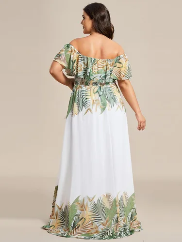 Miniatura 2 de Ever-Pretty Vestido formal de gasa con hombros descubiertos y mangas con volantes y abertura lateral para mujer 0968-PZUSA
