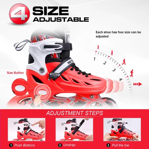 Miniatura 2 de METROLLER Patines en línea para niñas y niños, mujeres, hombres, 4 tallas ajustables, patines en línea con ruedas que se iluminan, patines Rojo