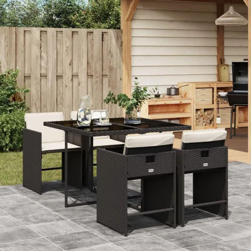 Miniatura 28 de 11-Piece Brown Poly Rattan Patio Dining Set with Cream Cushions Outdoor Furniture Foldable Chairs Tempered Glass Table for Garden Backyard Patio