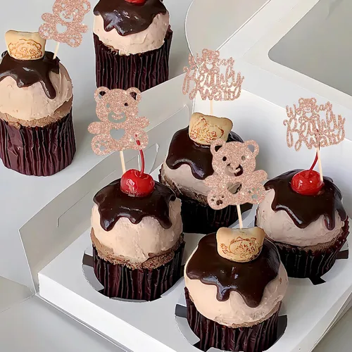 Miniatura 7 de Rsstarxi Paquete de 24 Adornos para Cupcakes We Can Bearly Wait con Purpurina de Oso para Baby Shower, Palillos Decorativos para Cupcakes