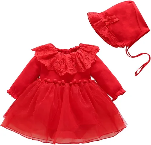 Miniatura 23 de Vestido de otoño de manga larga para niña pequeña, vestido de encaje con flores, boda, primer cumpleaños, bautizo, vestido con sombrero