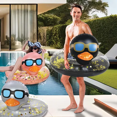 Miniatura 5 de POZA Flotador inflable de pato para piscina: vinilo resistente a los rayos UV, confeti de pato para piscina, flotador de piscina de animales, anillo