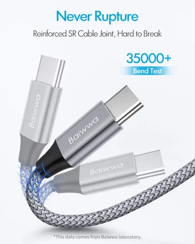 Miniatura 5 de Baiwwa Cable USB C de carga rápida de 3 pies, paquete de 2 cables USB A a tipo C, cable de carga trenzado para iPhone 16 15/16 15 Pro/16 15 Plus/16