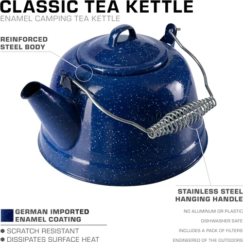 Miniatura 2 de COLETTI Estufa clásica de té para acampar, hervidor de viaje, tetera compacta para estufa, revestimiento de esmalte importado alemán resistente a
