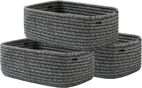 Miniatura 22 de Cesta tejida pequeña, 12 x 8 x 4.5 pulgadas, cesta de almacenamiento para organizar, bonita canasta de cuerda pequeña para estante de armario, cubos