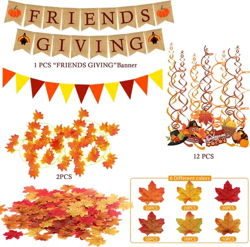 Miniatura 3 de Famoby Friendgiving - Cartel de arpillera de papel triangular de hoja de arce, guirnalda de plástico para decoración de fiesta del día de Acción