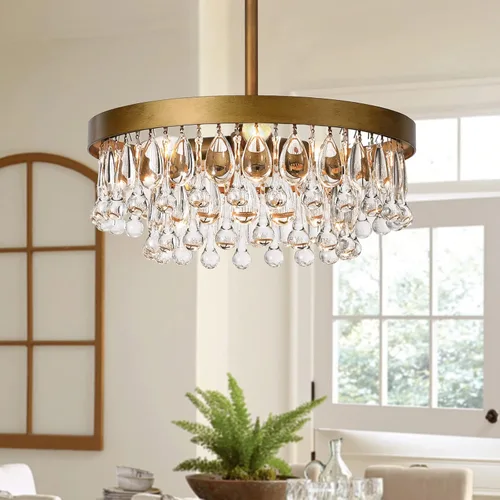 Miniatura 4 de SEOL - Lámparas de techo antiguas de oro con cristal, redondas, grandes, colgantes, lámpara de techo para comedor, recámara, sala de estar, 3 luces