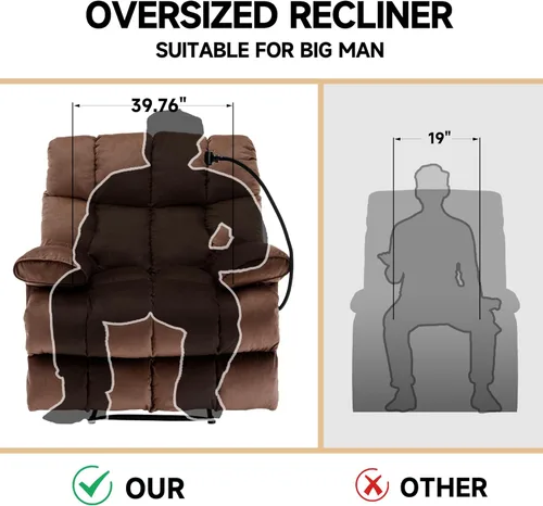 Miniatura 5 de Euthymia Silla reclinable de gran tamaño, sillas reclinables grandes y altas para adultos, 400 libras, silla reclinable grande, reclinable extra