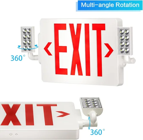 Miniatura 8 de Spectsun - Paquete de 1 señal de salida roja con luces de emergencia, dos luces LED de salida de emergencia ajustables con batería de respaldo, Rojo