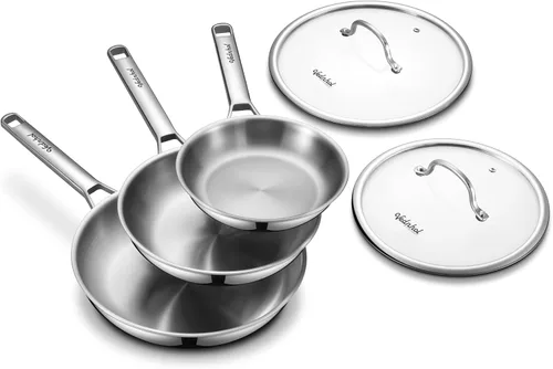 Miniatura 17 de Juego de utensilios de cocina de acero inoxidable, 8 piezas de ollas y sartenes de capa triple, libre de PFOA y PTFE, apto para lavavajillas