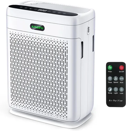 Purificadores de aire para el hogar habitación grande con control remoto, hasta 3000 pies cuadrados, filtro de aire doble cara H13 Hepa con pantalla