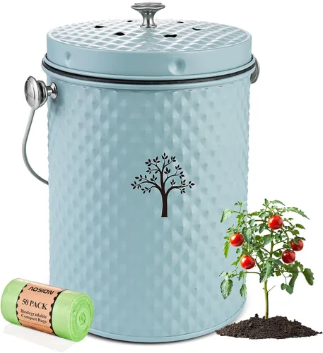 Miniatura 11 de AOSION Contenedor de compostaje para encimera de cocina, contenedor de compostaje interior inodoro con tapa y 50 bolsas de compost, contenedor