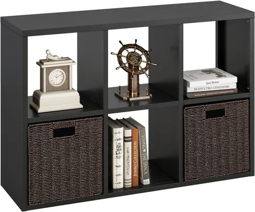 Miniatura 26 de Organizador de almacenamiento vertical de 2 cubos de metal, estantería corta negra con espalda abierta, estante de almacenamiento de cubo pequeño
