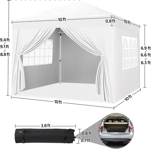 Miniatura 3 de Yaheetech Toldo desplegable de 10 x 10 pies con 4 paredes laterales extraíbles, tienda instantánea cerrada portátil, tienda de campaña impermeable