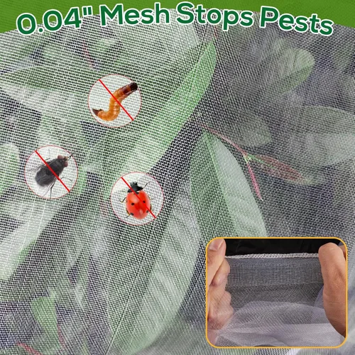 Miniatura 6 de 2 piezas de malla para árboles frutales de 7x6 pies, cubierta de malla ultrafina para jardín contra insectos con cordón, barrera transparente