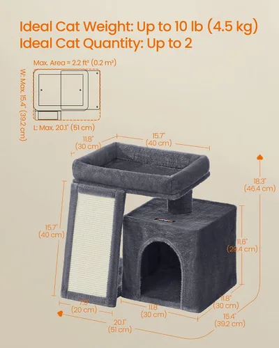 Miniatura 5 de Feandrea Árbol pequeño para gatos, condominio de torre para gatos, rampa rascadora, percha superior grande, cueva, 20.1 x 15.4 x 18.3 pulgadas, gris