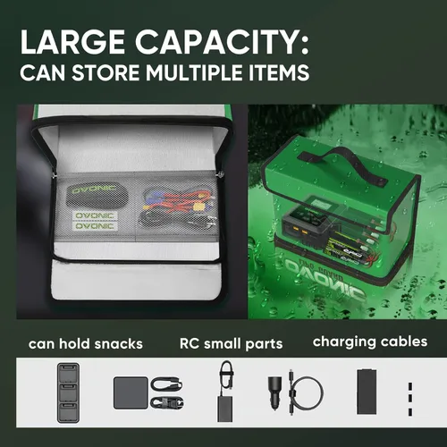 Miniatura 4 de OVONIC Lipo Safe Bag Bolsa ignífuga a prueba de explosiones, gran capacidad para carga y almacenamiento de batería Lipo