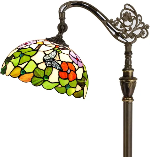 Miniatura 13 de Tiffany - Lámpara de pie con vitrales, 18.88 x 12 x 67 pulgadas, joyería rosa Luz de lectura antigua de cuello de cisne arqueado ajustable