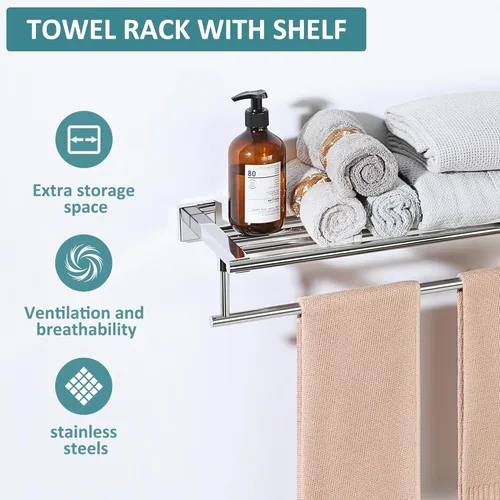 Miniatura 7 de Alise Toalleros para Baño Montados en la Pared, Toallero de Baño de 24 Pulgadas con Barra de Toalla, Toalleros Dobles para Baño, Portatollas de Baño