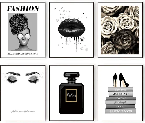 Miniatura 16 de HoozGee Juego de 6 impresiones artísticas de pared de moda, perfumes, pintalabios, pinturas de lienzo, pósteres de decoración de habitación de niñas
