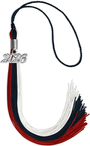 Miniatura 82 de Endea Graduation Borla de triple color con gota de fecha plateada (negro/dorado/granate, 2020)