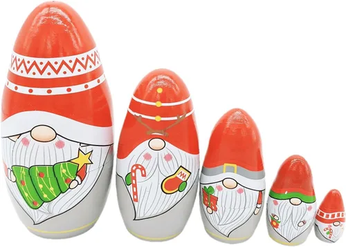 Miniatura 2 de Konrisa Muñecos anidables de Papá Noel enano Matryoshka - Muñecos de madera rusa para fiestas de cumpleaños, juego de 5