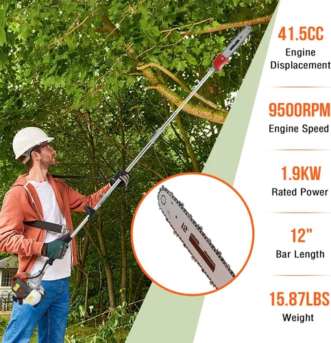 Miniatura 3 de Cortasetos de Gas de 41.5cc Desbrozadora 5 en 1 Herramientas de Recorte Multifuncionales Desbrozadora de Gas Sierra de Pértiga para Poda de Árboles