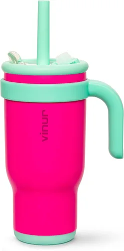 Miniatura 29 de VINUR Vaso para niños con asa - 14 oz de acero inoxidable con aislamiento al vacío de doble pared con tapa y pajita, vaso de agua de viaje