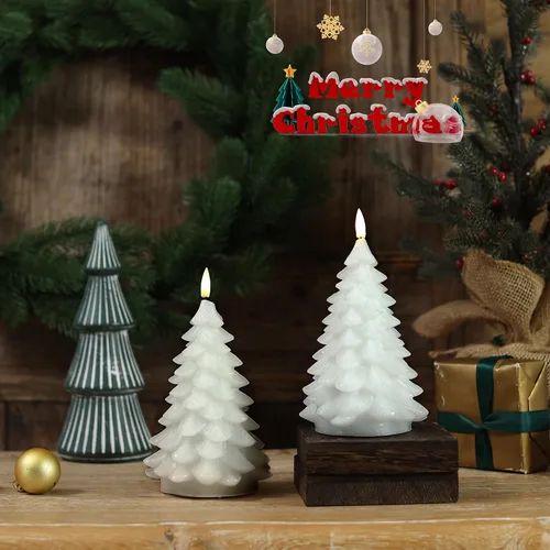 Miniatura 7 de LUSHARBOR Velas sin llama con temporizador remoto, paquete de 2 velas LED que funcionan con pilas, velas LED de cera real, decoración de Navidad