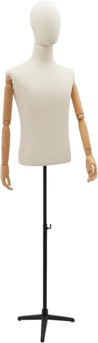 Maniquí de medio cuerpo masculino con brazo, cuerpo de maniquí de forma de vestido, cuerpo de maniquí de 53 a 76 pulgadas, altura ajustable, maniquí