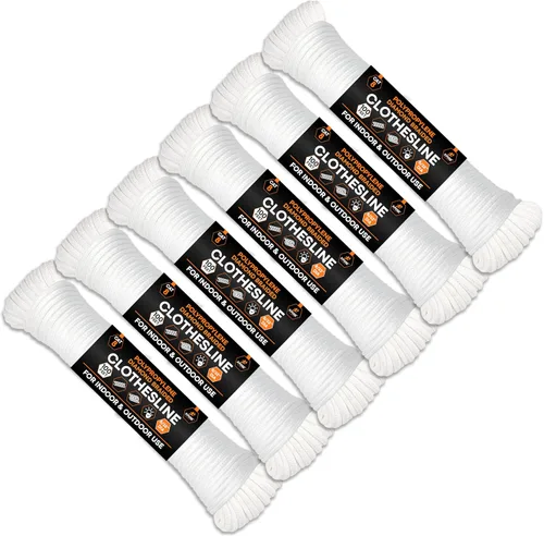 Miniatura 12 de Cuerda de plástico de 5/32 pulgadas x 50 pies, paquete de 6 líneas blancas para colgar y secar la ropa, línea de lavandería de plástico trenzado