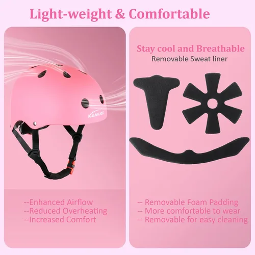Miniatura 4 de KAMUGO - Casco ajustable para niños, adecuado para niños pequeños de 2 a 14 años, para niños y niñas, seguridad multideportiva para ciclismo, Rosa
