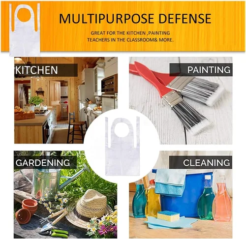 Miniatura 3 de 100 delantales desechables, 24 x 42 pulgadas, delantal de plástico impermeable, baberos para adultos, pintura, fiestas, cocina, tareas domésticas
