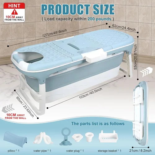 Miniatura 8 de Bañera plegable de 58/56/50/46 pulgadas, bañera portátil grande, bañera plegable independiente para adultos, bañera plegable para ducha, baño