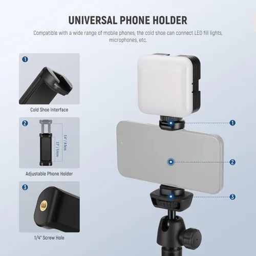 Miniatura 4 de NEEWER Trípode para teléfono celular y cámara con control remoto y soporte para teléfono compatible con iPhone GoPro Canon Sony DSLR, trípode de 160