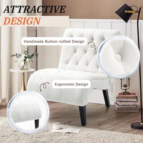 Miniatura 5 de AVAWING Juego de 2 sillas decorativas sin brazos, sillas tapizadas con botones copetudos para sala de estar con patas de madera, cómoda silla