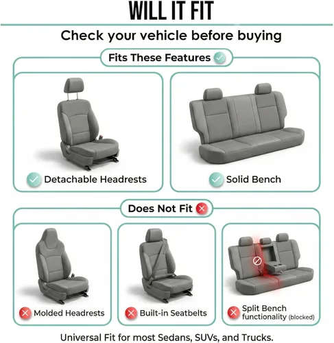 Miniatura 2 de FH Group Juego completo de fundas de asiento de automóvil de tela plana, color beige combo, diseño de fundas de asiento de automóvil pequeño