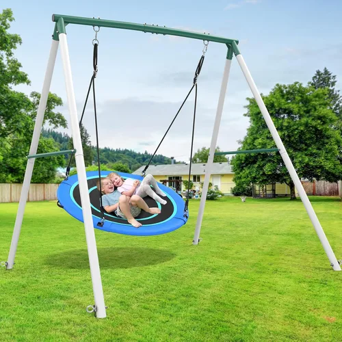 Hapfan Columpio de platillo grande de 50 pulgadas con soporte para niños al aire libre, 6.5 pies de alto 500 libras para patio trasero, juego de